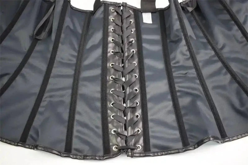 Corsetto steampunk in ecopelle con fibbie e cerniera, perfetto per eventi a tema o look gotici