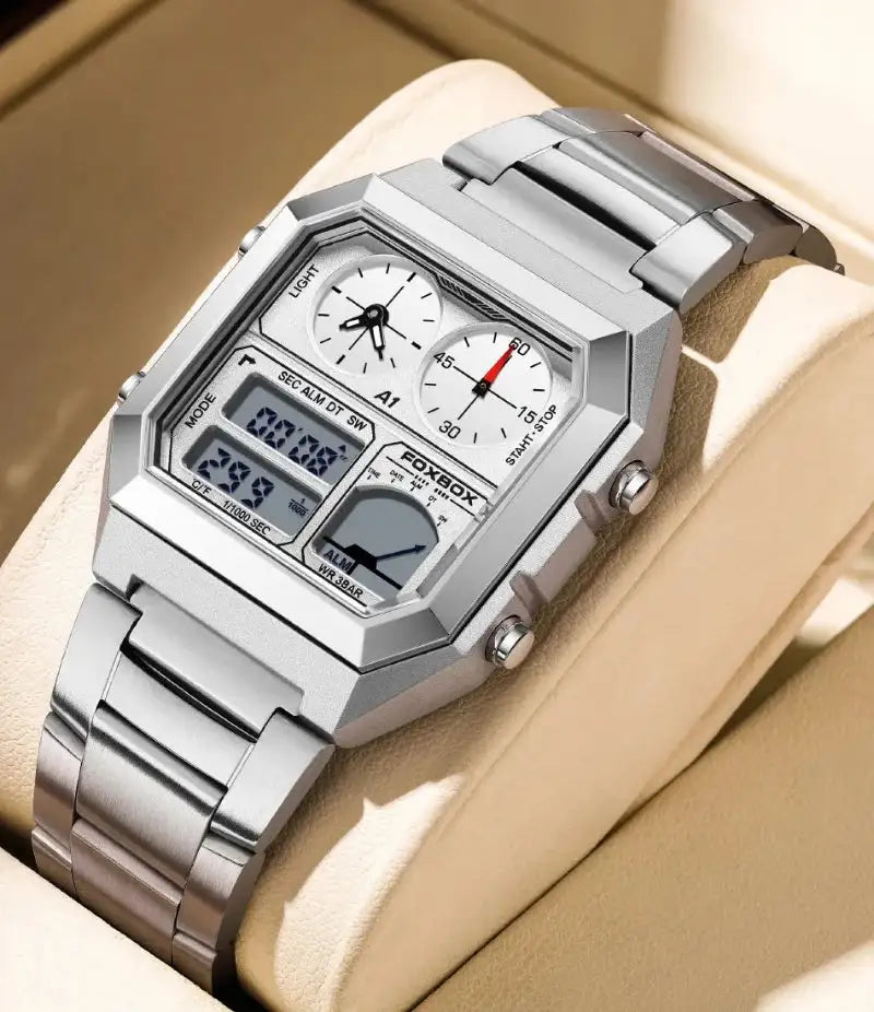 Orologio da polso uomo FOXBOX sportivo militare in acciaio con schermo digitale e resistenza 3BAR