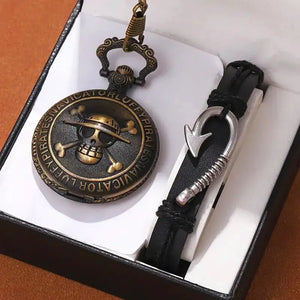 Orologio da tasca pirata quarzo, collana vintage regalo uomo