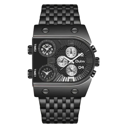 Oulm Men's Watch 3 Time Zones Leather Strap Sporty