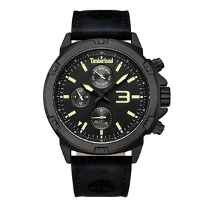 Timberland Herren Armbanduhr 46mm, Lederband, Schwarz