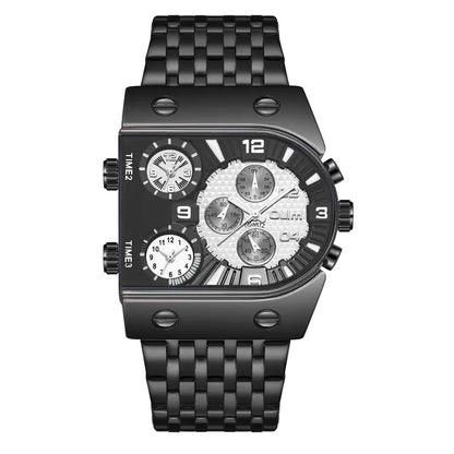 Oulm Men's Watch 3 Time Zones Leather Strap Sporty