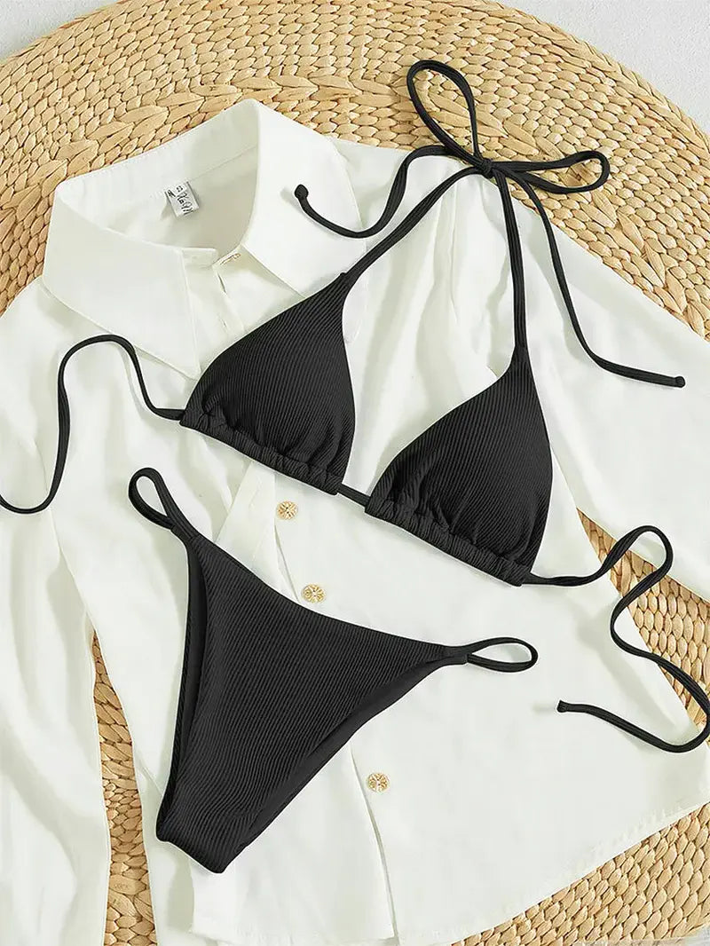 Bikini sexy donna vita alta Pit Stripe halter estate elegante