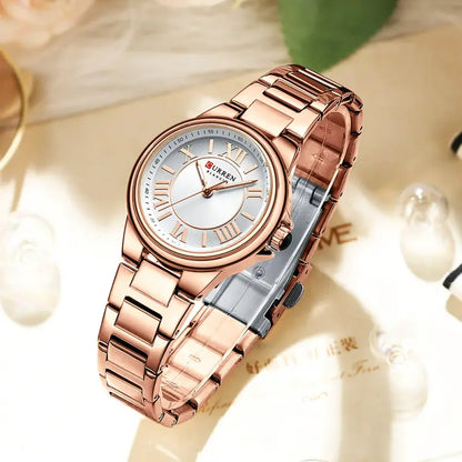 Montre CURREN 9091 Femme avec Bracelet Acier et Affichage Or Rose