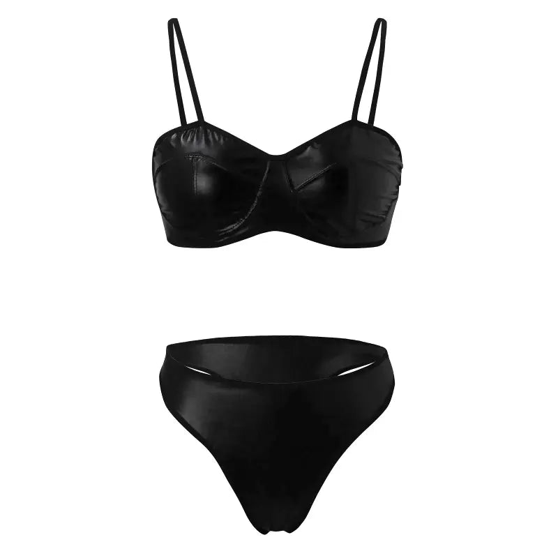 Sexy Lingerie in pelle verniciata - Set reggiseno e slip fetish