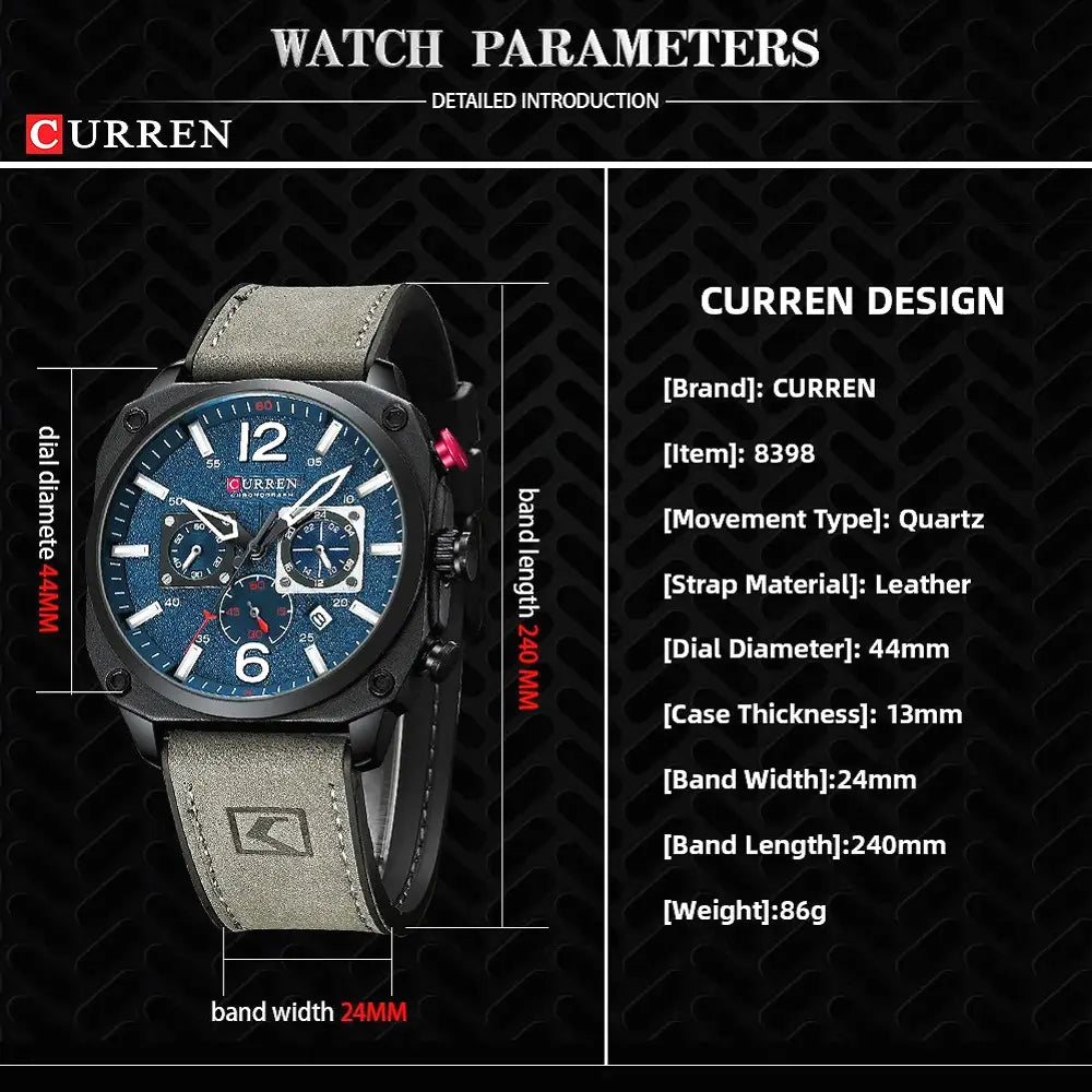 Curren 8398 Men's Watch - Chronograph, Waterproof, Elegant