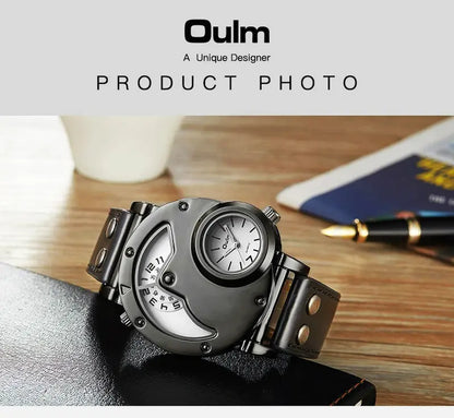 OULM HP9591 Men’s Military Dual Time Watch with Leather Band