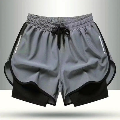 Double Layer Sports Shorts for Men, Ideal for Gym & Jogging