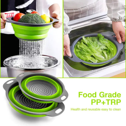 Collapsible vegetable and fruit draining basket, space-saving