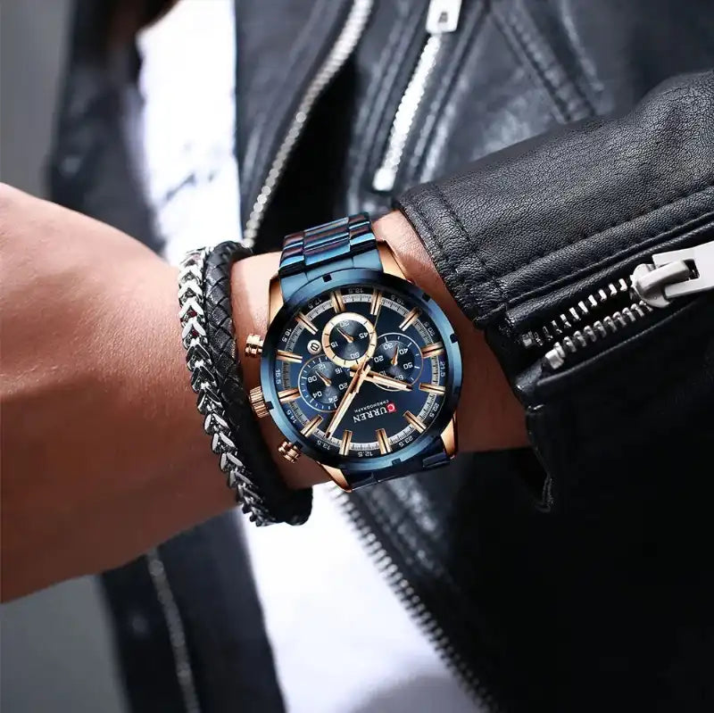 Reloj CURREN Hombre Azul Impermeable Acero de Lujo