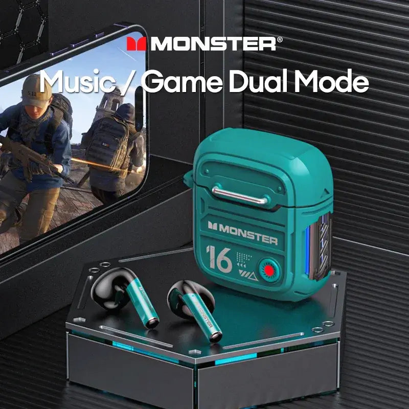 Cuffie Monster XKT16 con connessione Bluetooth, latenza bassa e qualità audio premium.