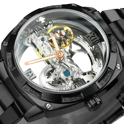 Forsining Tourbillon Watch, orologio automatico con stile Single Bridge e acciaio dorato di lusso