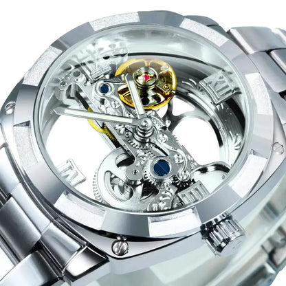 Forsining Tourbillon Watch, orologio automatico con stile Single Bridge e acciaio dorato di lusso