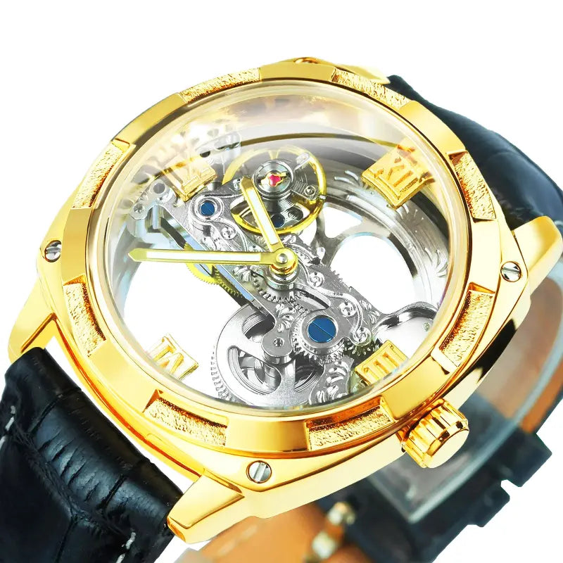 Forsining Tourbillon Watch, orologio automatico con stile Single Bridge e acciaio dorato di lusso