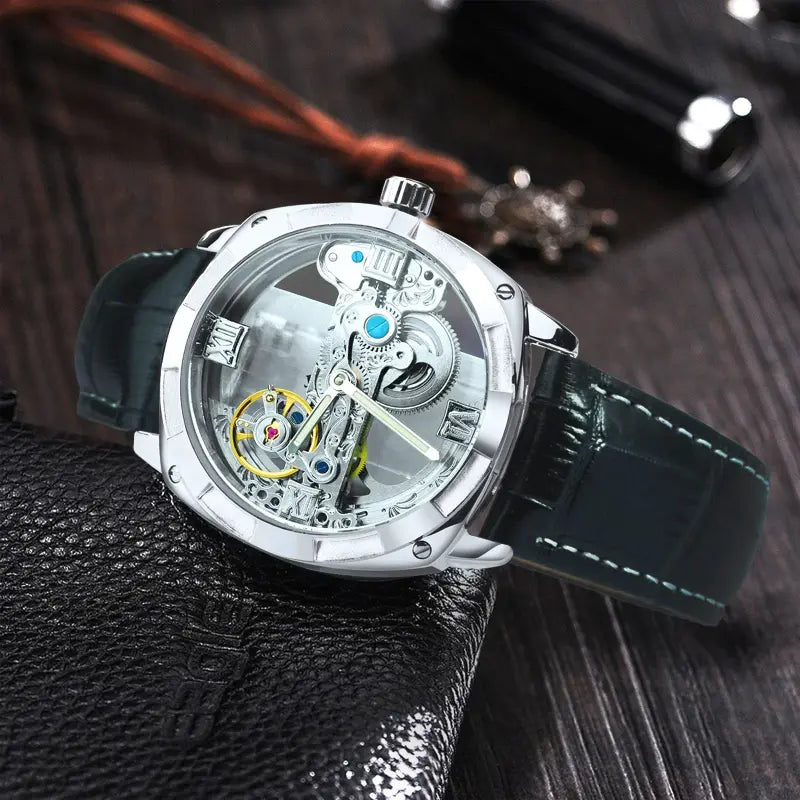 Forsining Tourbillon Watch, orologio automatico con stile Single Bridge e acciaio dorato di lusso