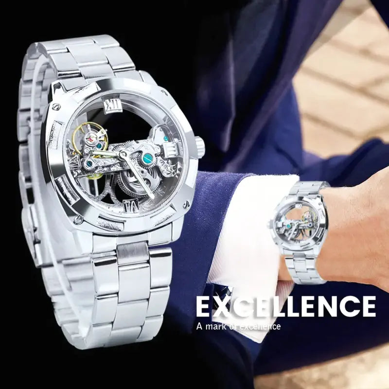 Forsining Tourbillon Watch, orologio automatico con stile Single Bridge e acciaio dorato di lusso