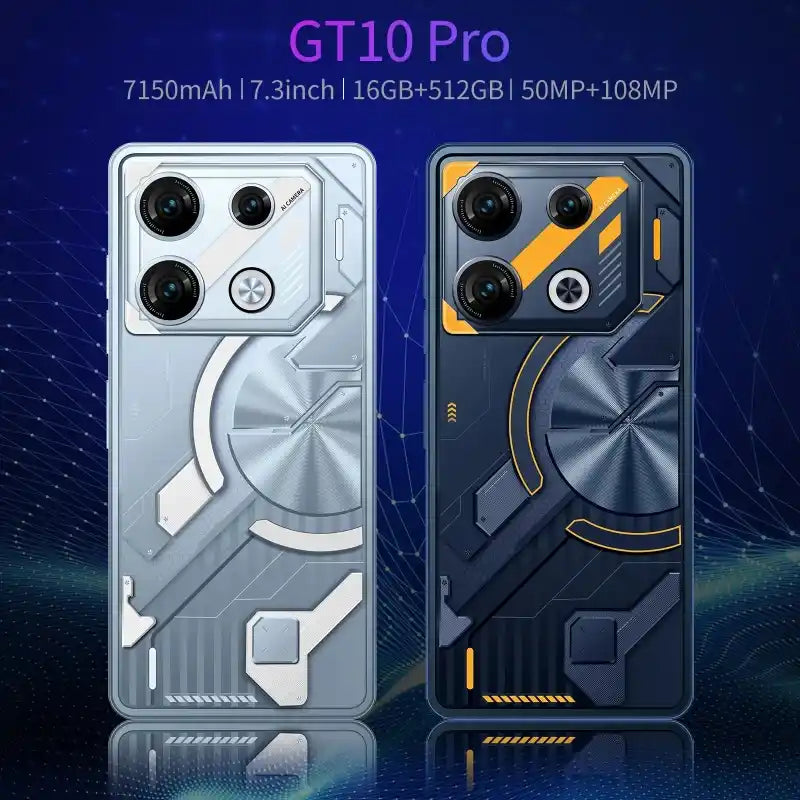 GT10 Pro 5G smartphone con display 7.3 HD, fotocamera 108MP, Dual SIM e batteria 7150mAh.