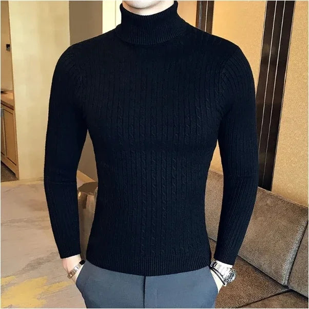 Maglione caldo uomo autunno inverno, collo alto e lavorato a maglia, ideale per tenere al caldo in inverno, stile casual e comodo