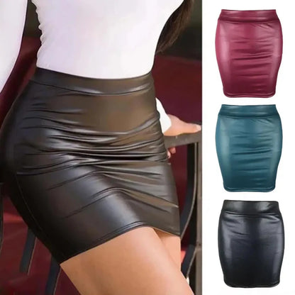 High-Waist Matte Faux Leather Slim Fit Mini Skirt