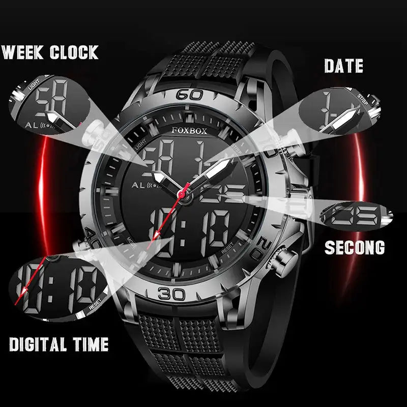 Reloj deportivo para hombre FOXBOX: pantalla dual de lujo de las mejores marcas