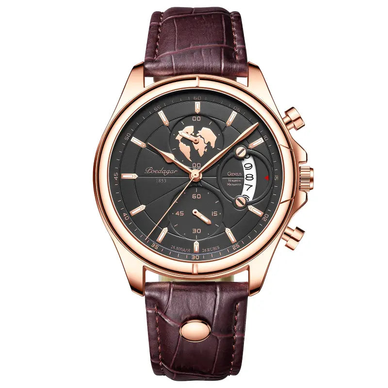 Montre POEDAGAR Homme Luxe Chronographe Acier Inoxydable