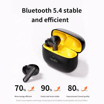 Auricolari Bluetooth Realfit F3 con cancellazione attiva del rumore, suono HIFI, bassi profondi, ideali per sport e gaming.