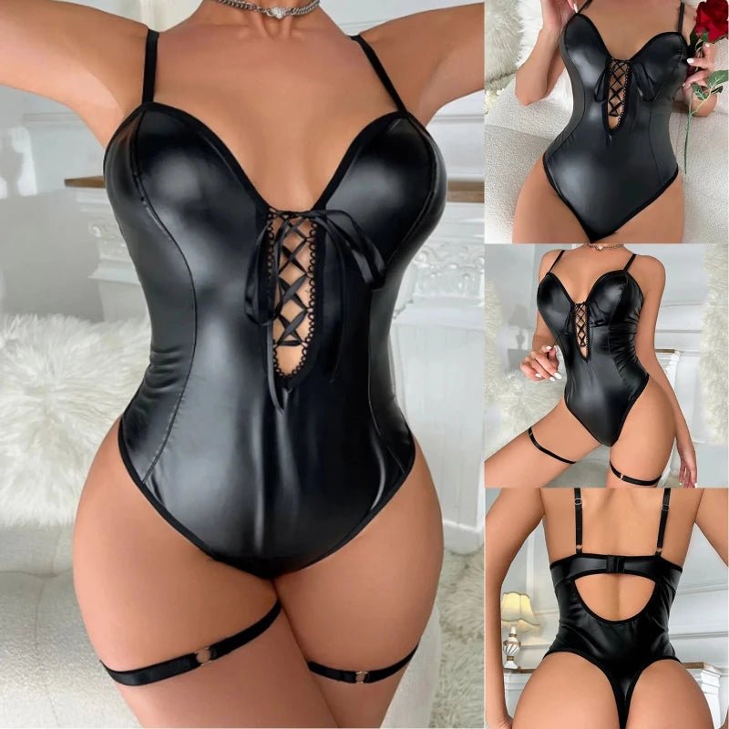 Body Sexy in Pelle PVC con Lacci per Night Club - Vilemo