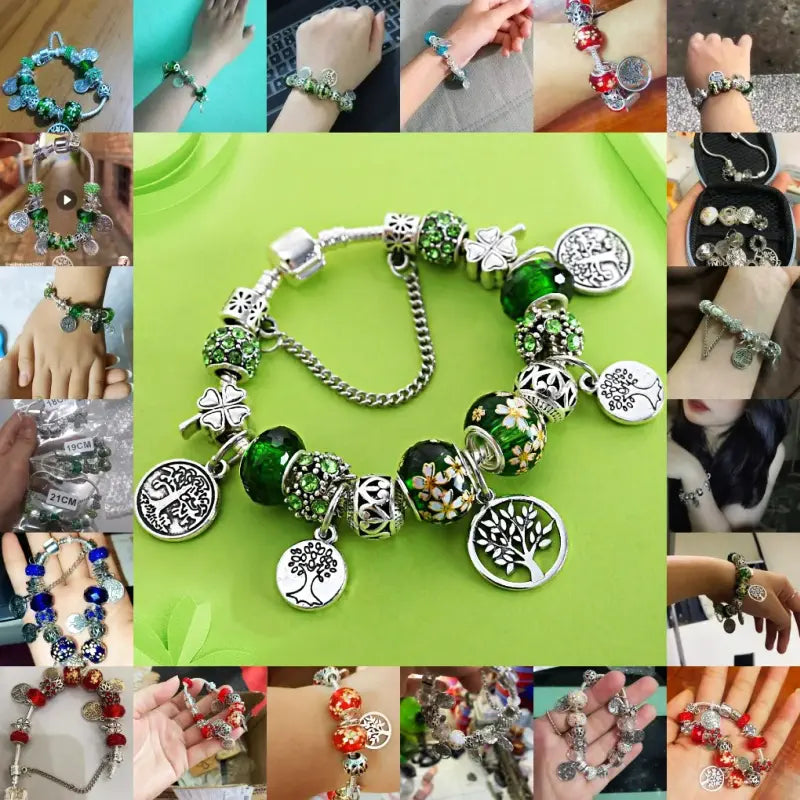 Tree of Life Bracelet with Elegant Green Crystal Beads