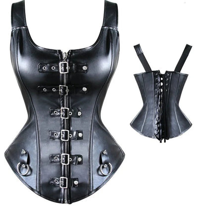 Corsetto in Ecopelle Steampunk con Cerniera e Fibbie - Modellante - Vilemo