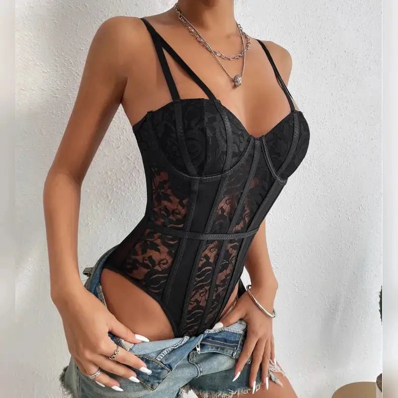 Corsetto Sexy in Pizzo Ricamato - Body Elastico Traspirante - Vilemo