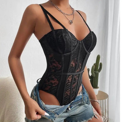 Corsetto Sexy in Pizzo Ricamato - Body Elastico Traspirante - Vilemo