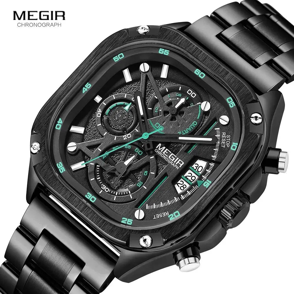 MEGIR waterproof square dial chronograph wristwatch, SUPER OFFER!