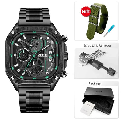 MEGIR waterproof square dial chronograph wristwatch, SUPER OFFER!