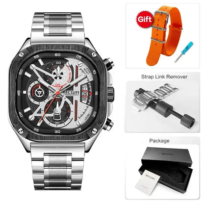 MEGIR waterproof square dial chronograph wristwatch, SUPER OFFER!