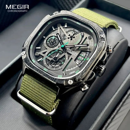 MEGIR waterproof square dial chronograph wristwatch, SUPER OFFER!