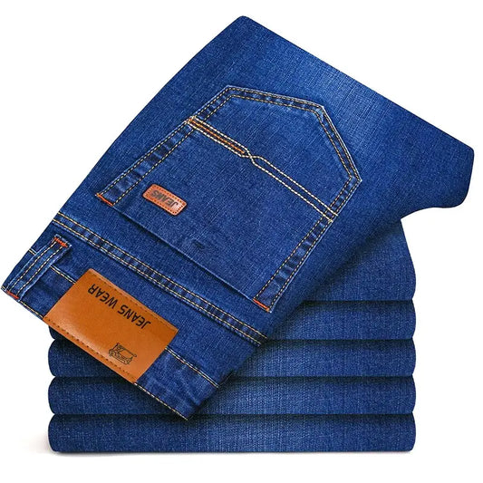 Jeans elasticizzati aderenti da uomo, autunnali, pantaloni casual in denim cotone, perfetti per il lavoro.