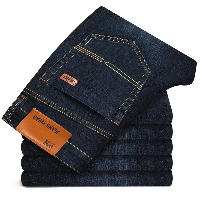 Jeans elasticizzati aderenti da uomo, autunnali, pantaloni casual in denim cotone, perfetti per il lavoro.