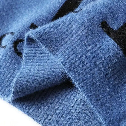 Maglione invernale caldo in peluche blu da uomo, design giapponese, stile alla moda.