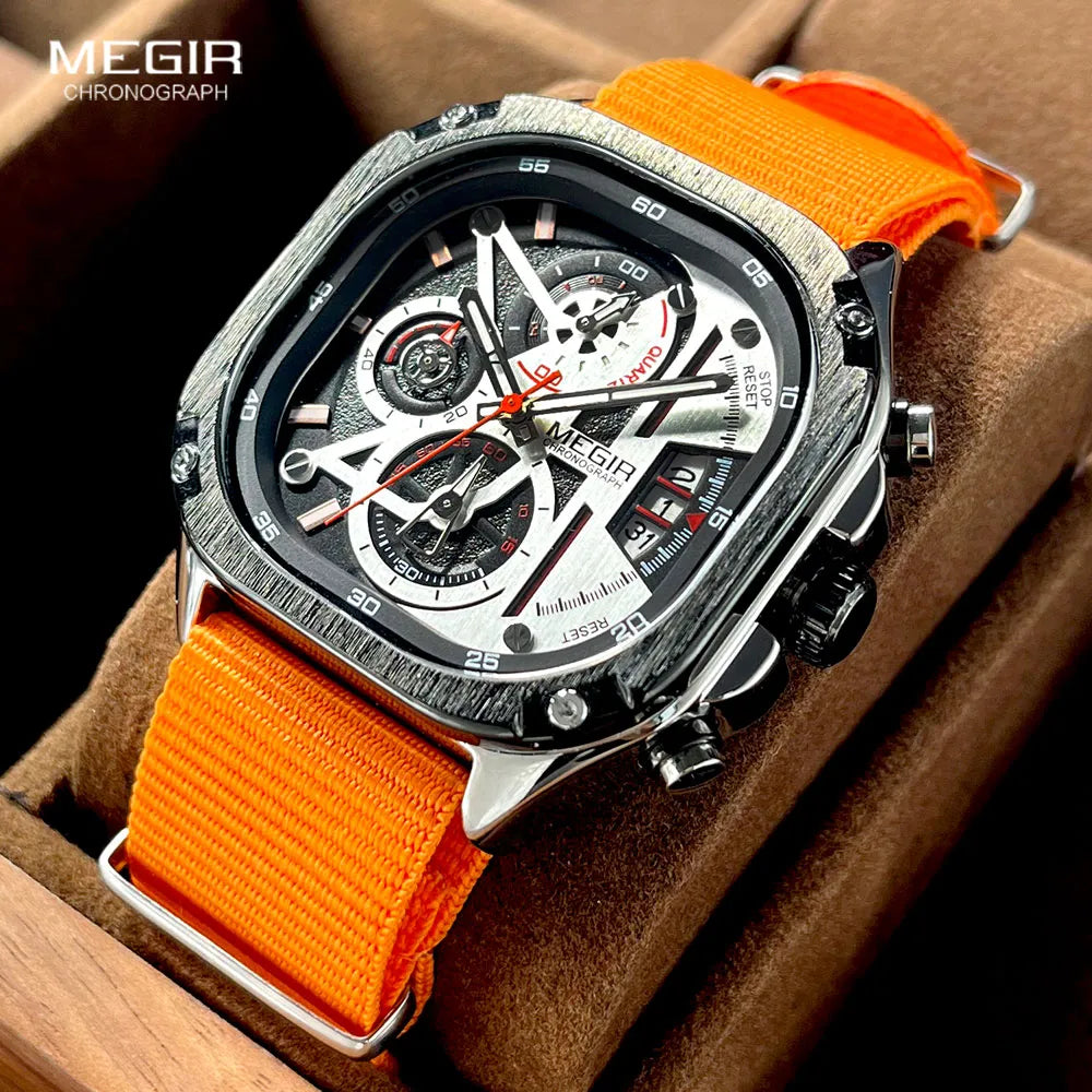 MEGIR waterproof square dial chronograph wristwatch, SUPER OFFER!