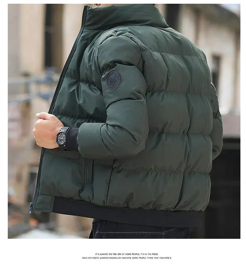 Giacca uomo casual invernale, imbottita in cotone, stile moda coreana, calda e antivento.