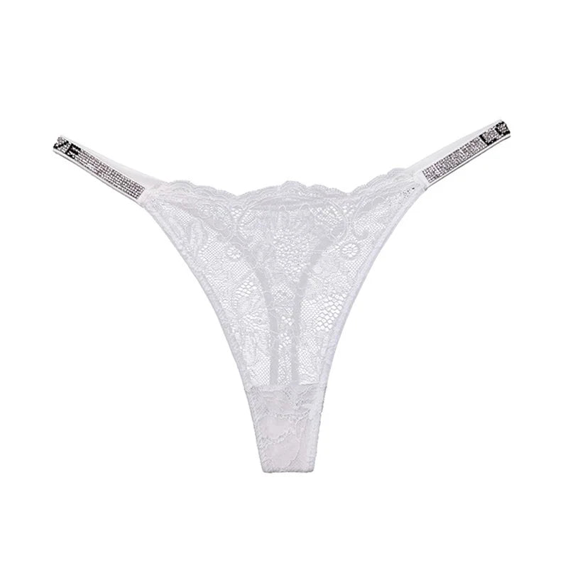 Lace and rhinestone thong, low waist, sexy transparent lingerie for women | Vilemo