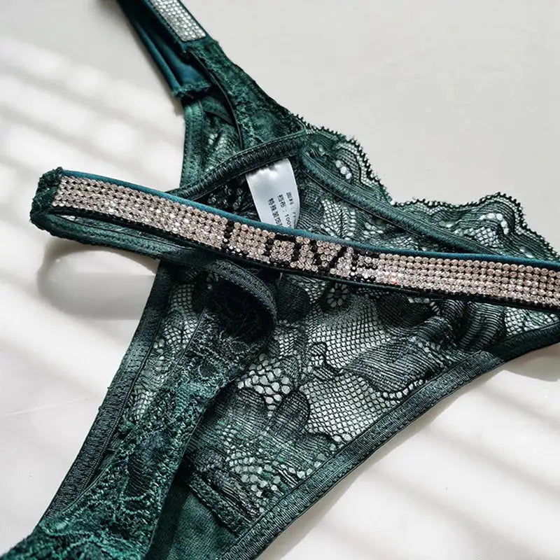 Sexy thong for women with rhinestones and lace, low waist transparent lingerie | Vilemo