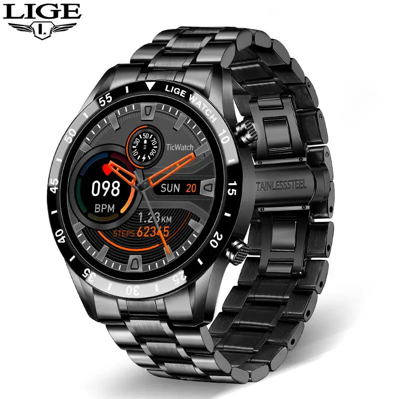 Smartwatch LIGE con design moderno per uomo, combinazione di stile e tecnologia.