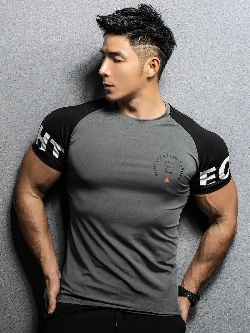 Short sleeve summer gym T-shirt for men, perfect for fitness, bodybuilding, and sports use | Vilemo