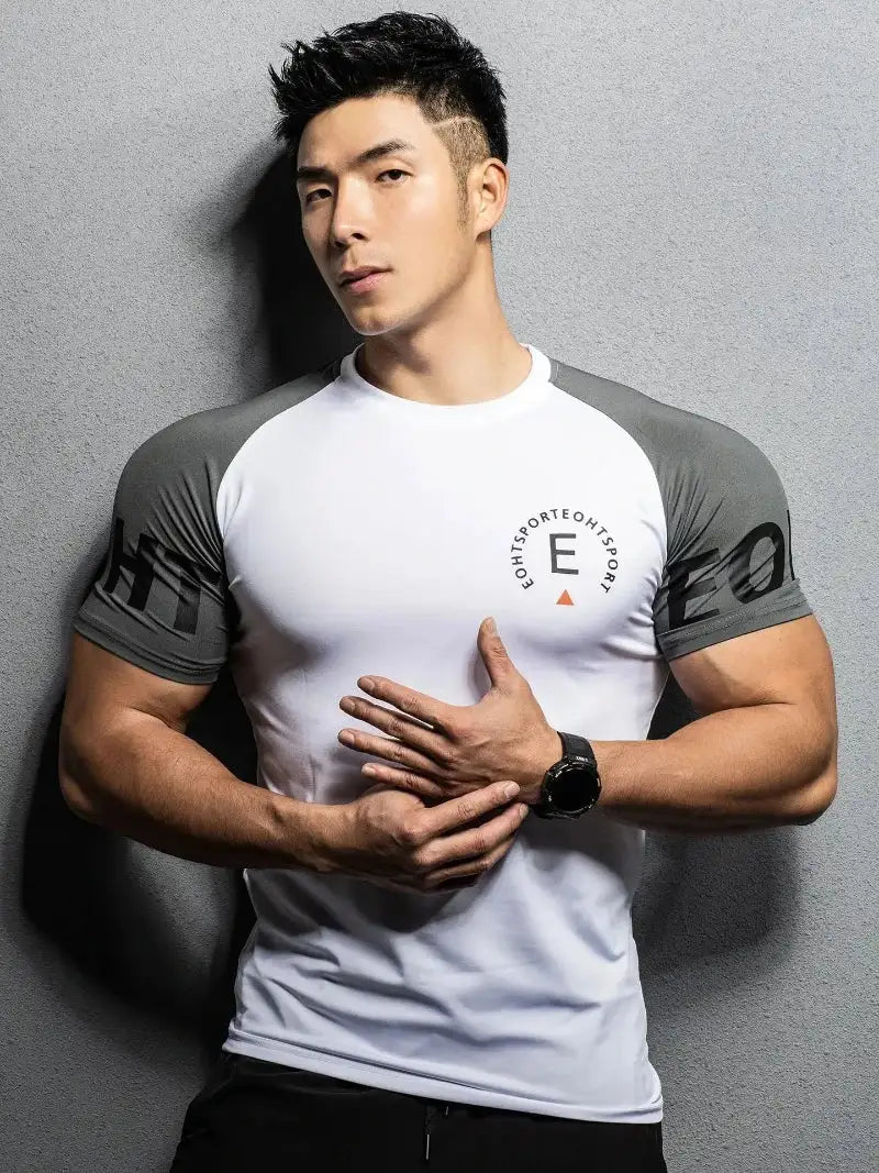 Short sleeve summer gym T-shirt for men, perfect for fitness, bodybuilding, and sports use | Vilemo